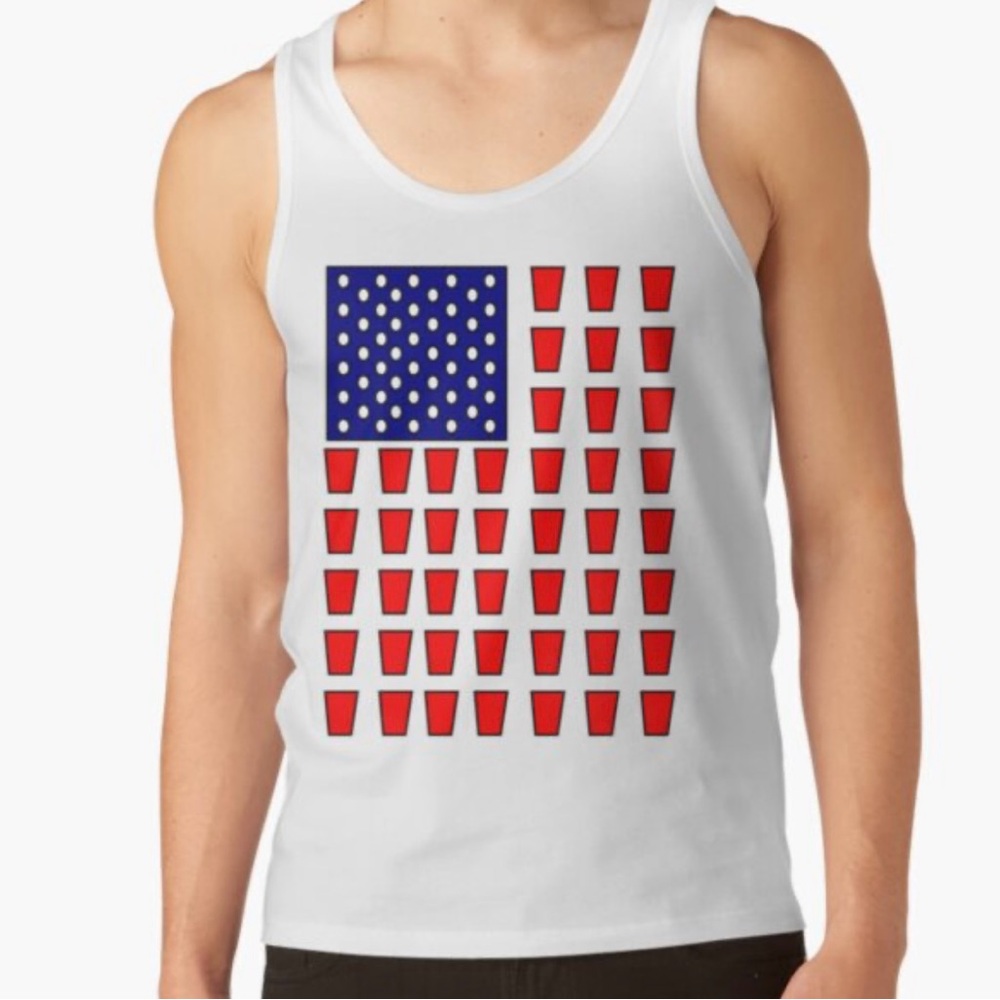 FIFTH SUN BEER PONG AMERICAN FLAG TANK TOP JULY 4th SIZE SMALL